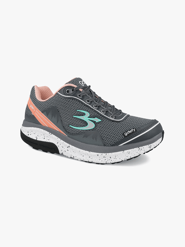 Mighty Walk sneakers in branded gray coral and speckled color way on light gray background