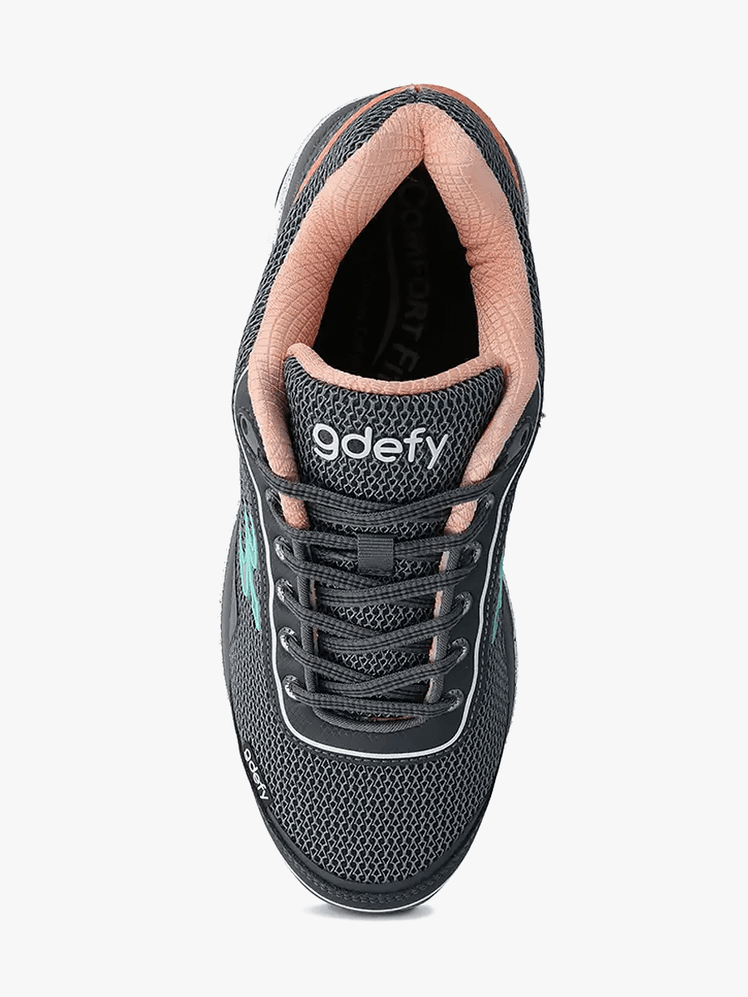 Mighty Walk sneakers in branded gray coral and speckled color way on light gray background