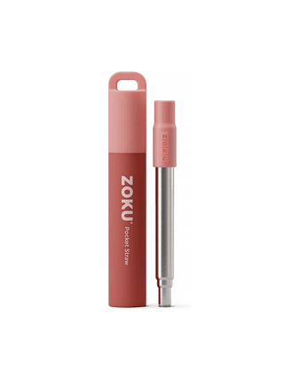Zoku Reusable Straw with Case in pink and red branded packaging with metal straw on white background
